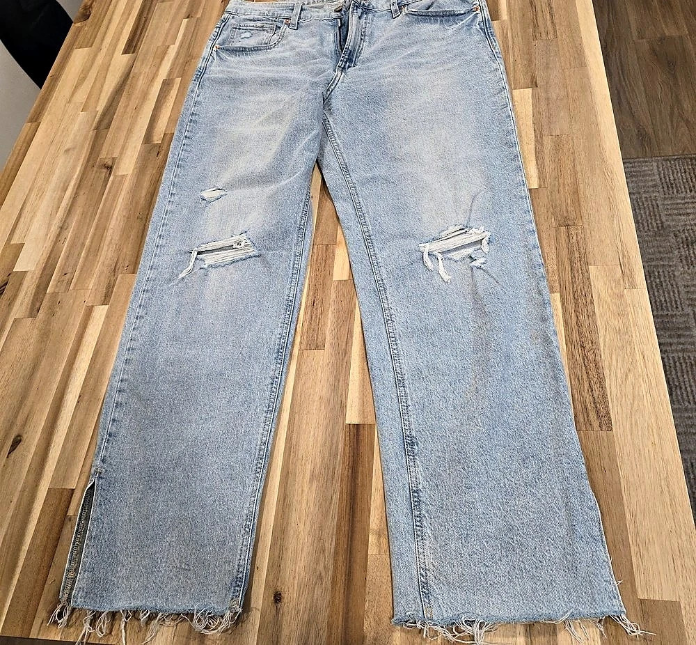 Gap 90s Loose Distressed Straight Leg Jeans Blue Waist 31
